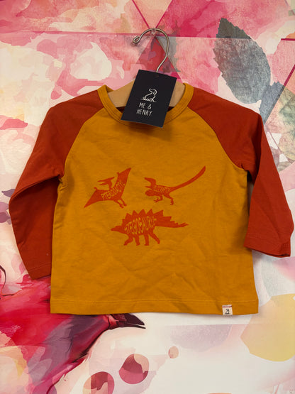 Mayoral yellow and orange long sleeve top with dinosaurs. NEW WITH TAGS. Size 3-6m